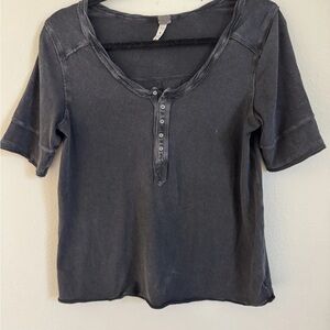 Free People We The Free Black Gray Henley Short Sleeve Top Size XS